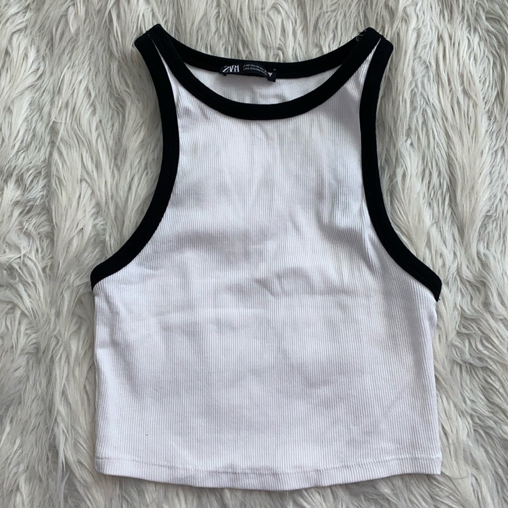 Zara | White and Black Contrast Ribbed Tank Top